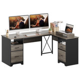 Daymen 63'' L Shaped Home Office Desk with 2 File &Storage Drawers, Corner Executive Desks with Monitor Stand and Open Compartments