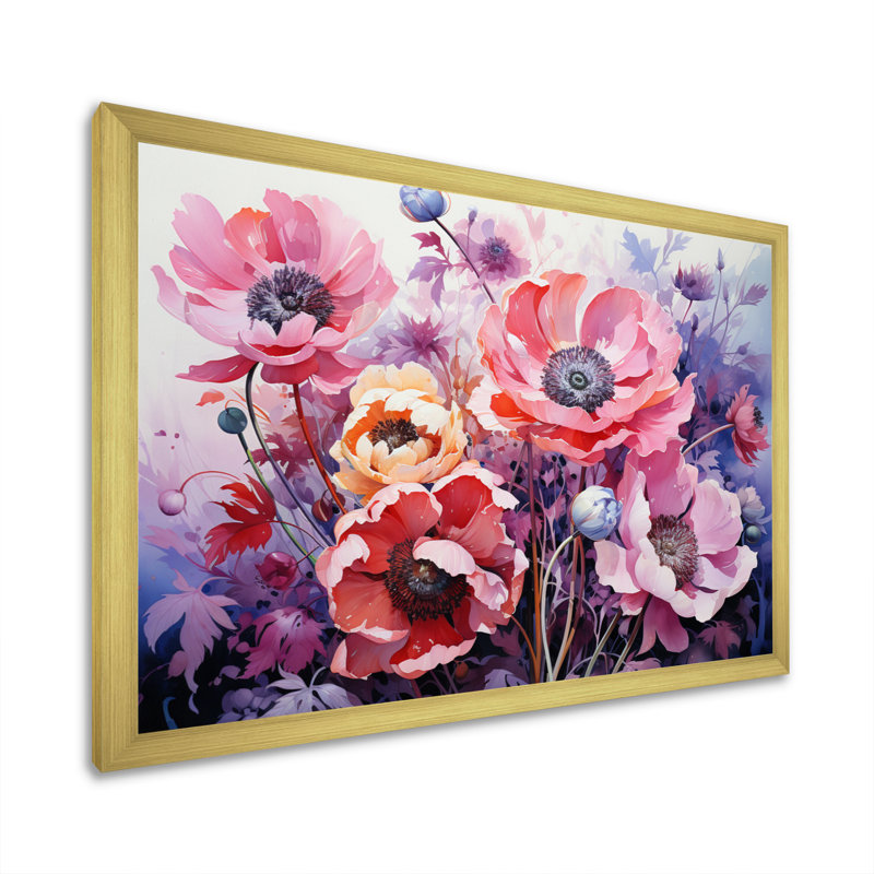 Meadow Anemone Enchantment II - Floral Wall Art Prints, H 34 po x l 44 po, Encadrement doré