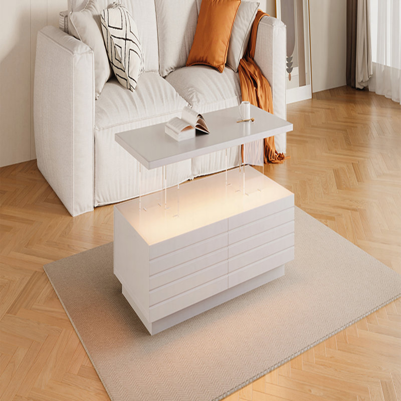 Table basse moderne à 2 tiroirs de 47,2 po à DEL moderne, Blanc