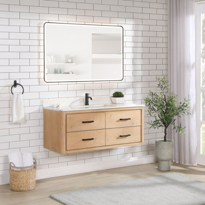 Cristo 48'' Wall Mounted Single Bathroom Vanity with Quartz Top