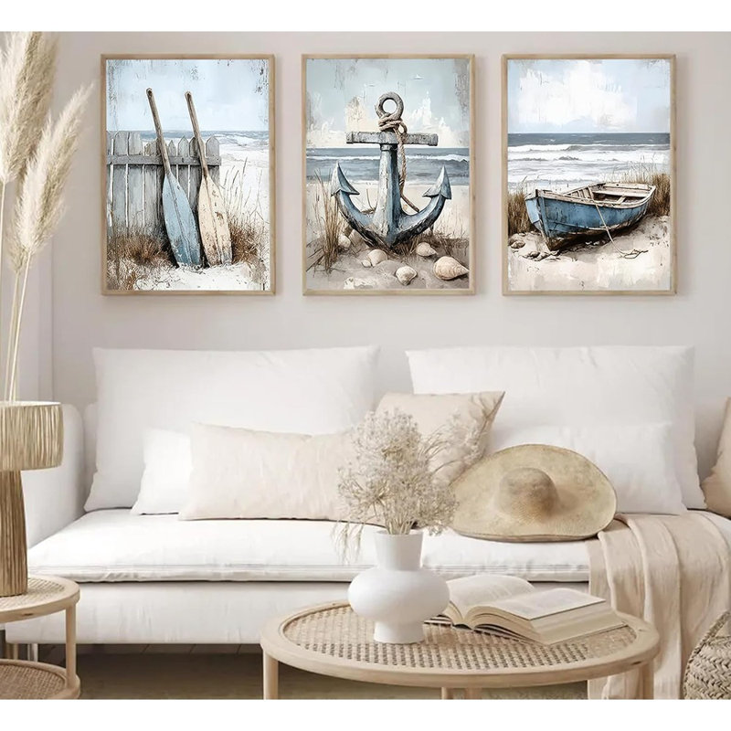 Nautique, ensemble d'art mural - voilier, pagaie et ancres