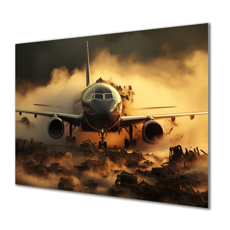 Avion prêt pour le décollage I - train, art mural en métal, H 12 po x l 20 po x P 1 po