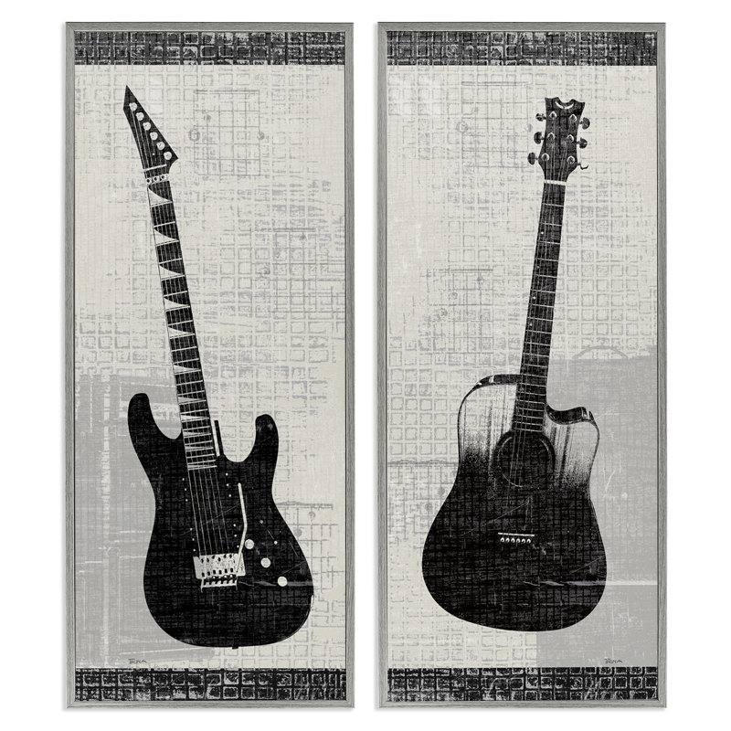 Guitare électrique et acoustique, ensemble de 2 giclées par Katrina Craven, Estampe numérique Farmhouse, H 24 po x l 10 po