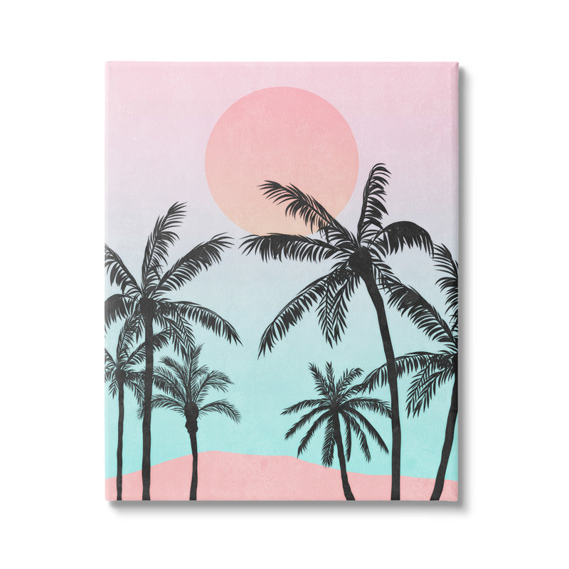 Tropical Sunset Beach Palm Trees Silhouette Canvas Wall Art