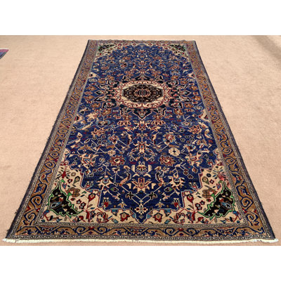 Tapis floral en laine fait à la main 4,4 pi 8,3 pi, tapis Baluchi géométrique à poils doux, tapis de salon 137 x 251 cm