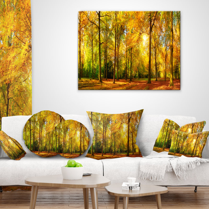 Coussin de forêt ensoleillé, 16 po x 1 po, Coussin décoratif