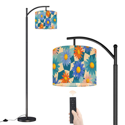 Lampe sur pied à arc avec abat-jour réglable rétro Daisy sans soudure bleu déformé à carreaux lampe hippie debout