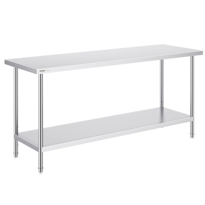 Stainless Steel Prep Table, 24 X 72 X 34 Inch, 880 Lbs Load Capacity, Heavy Duty Metal Worktable With 3 Adjustable Height Levels, Commercial Workstation For Kitchen Garage Restaurant Backyard