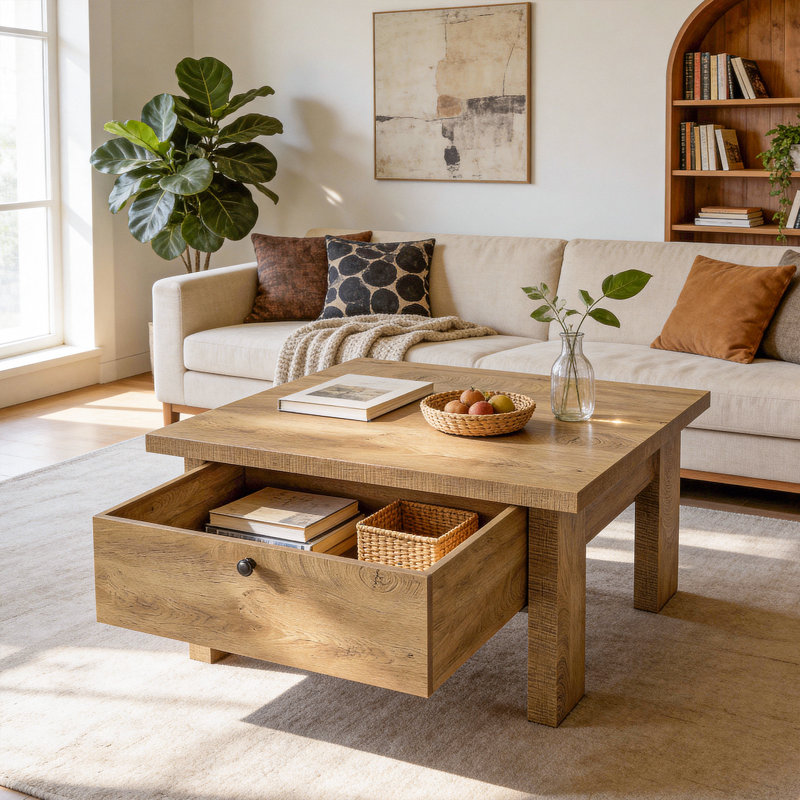 Table basse carrée brune avec rangement pour petits espaces 31,5 po Brown