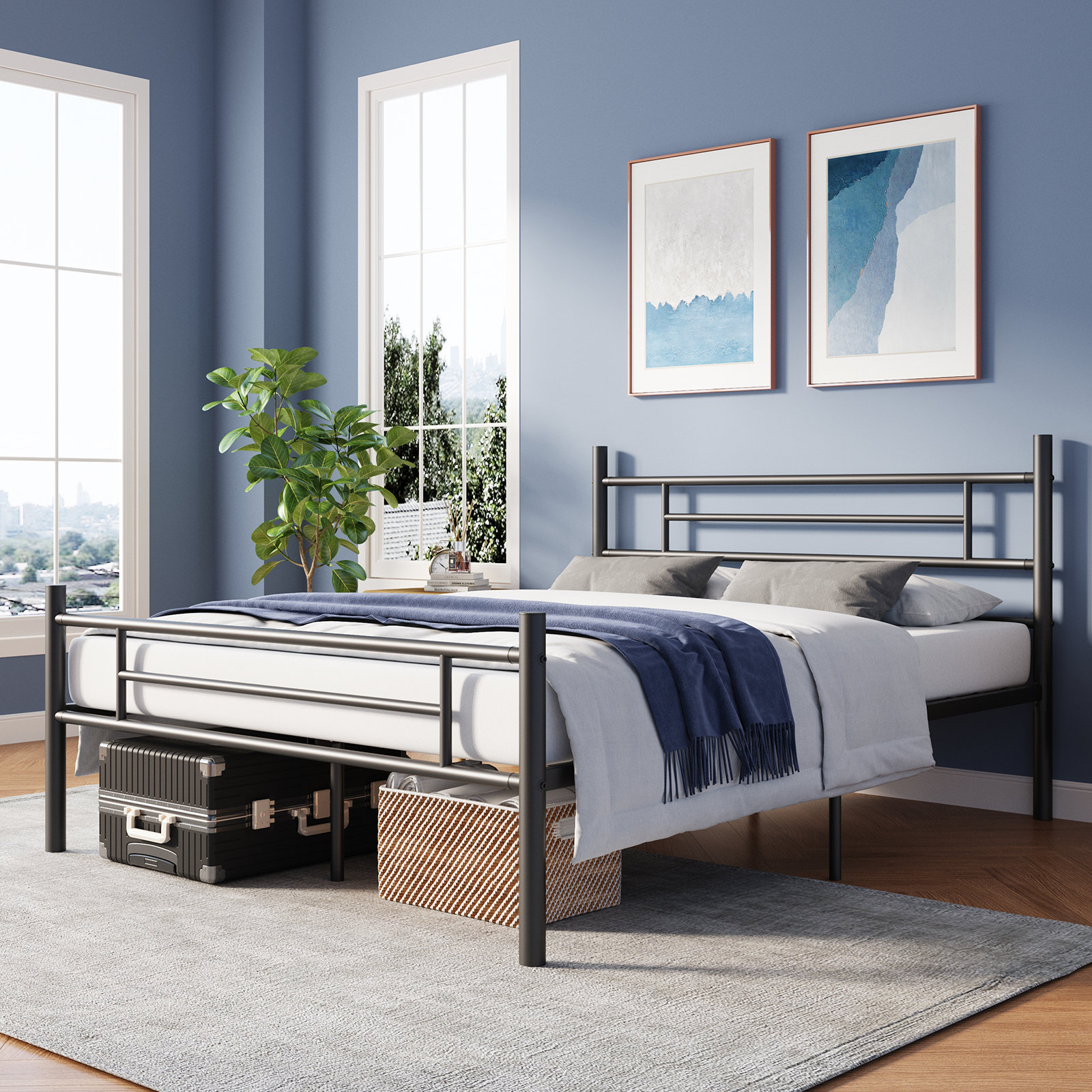 Ebern Designs Metal Platform Bed Frame with Headboards and Footboards ...