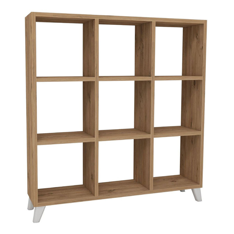 9 Cube Square Bookcase With Legs Cabinet Storage Shelving Display Wood Shelf, Pine