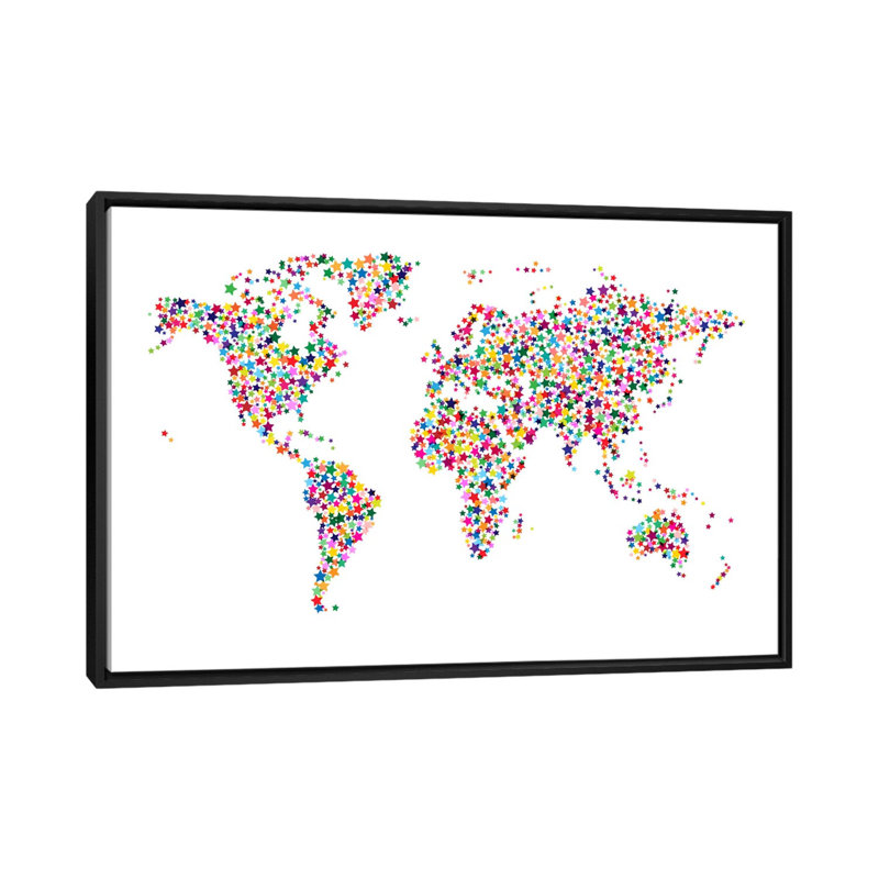 « étoiles du monde carte ii », impression sur toile tendue en blanc, H 18 po x l 26 po x P 1,5 po, Toile avec cadre noir