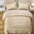  7-Piece King Size Metallic Geometric Comforter Set, Modern Gold Foil Chevron Bedding on Khaki, All-Season Microfiber Bed in a Bag with Sheets and Pillow Shams-113728241-113728237