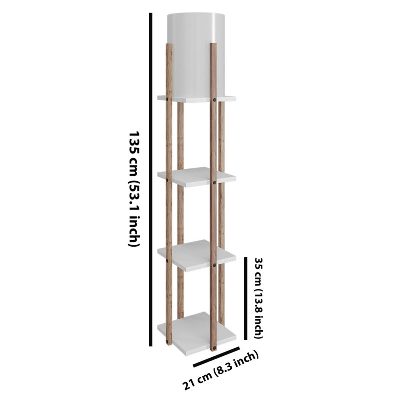 Elegant White Floor Lamp, 53.1 inches Tall | Particle Board Body with MDF Profile, Fabric Cap (8.3 x 8.3 inches, Height: 14.2 inches) | On/Off Switch & E27 Socket (Max 40W) | Glam & Country Style for Modern Decor
