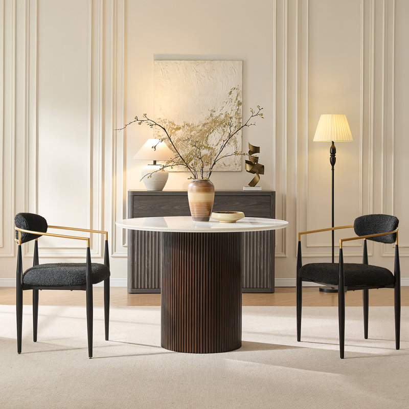 Ensemble de table de salle à manger pour 2 personnes, équipé d'un plateau en imitation marbre et de chaises en tissu, Noir