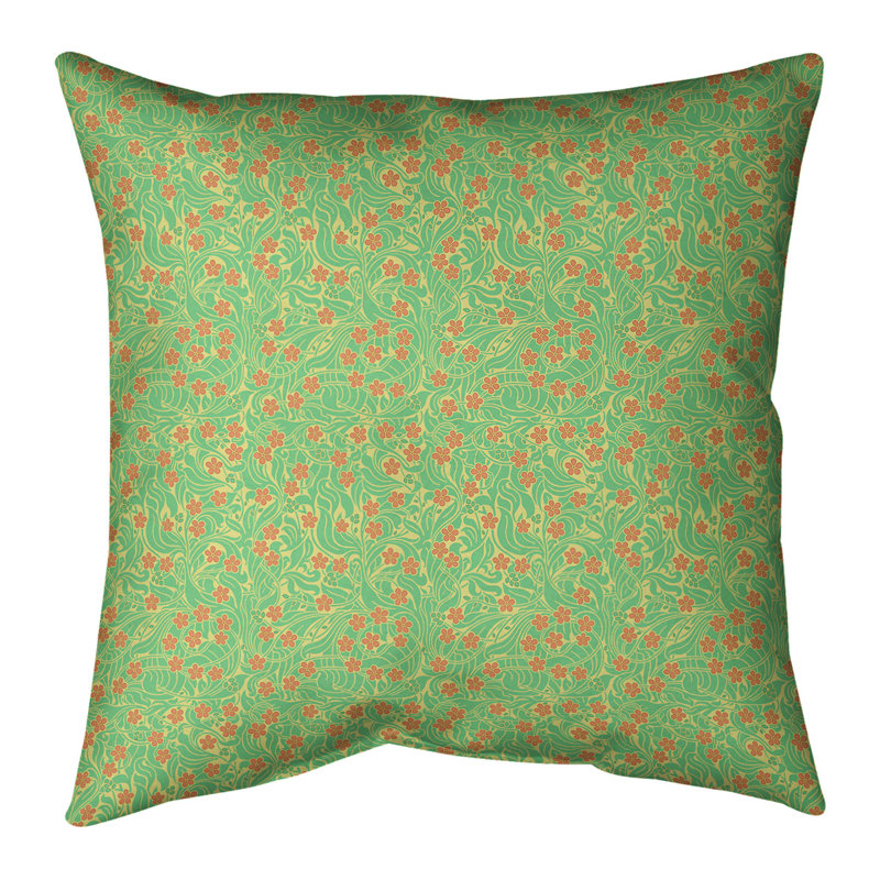 Coussin décoratif intérieur / extérieur Katelyn Elizabeth Swirly, H 18 po x l 18 po, Vert clair / doré
