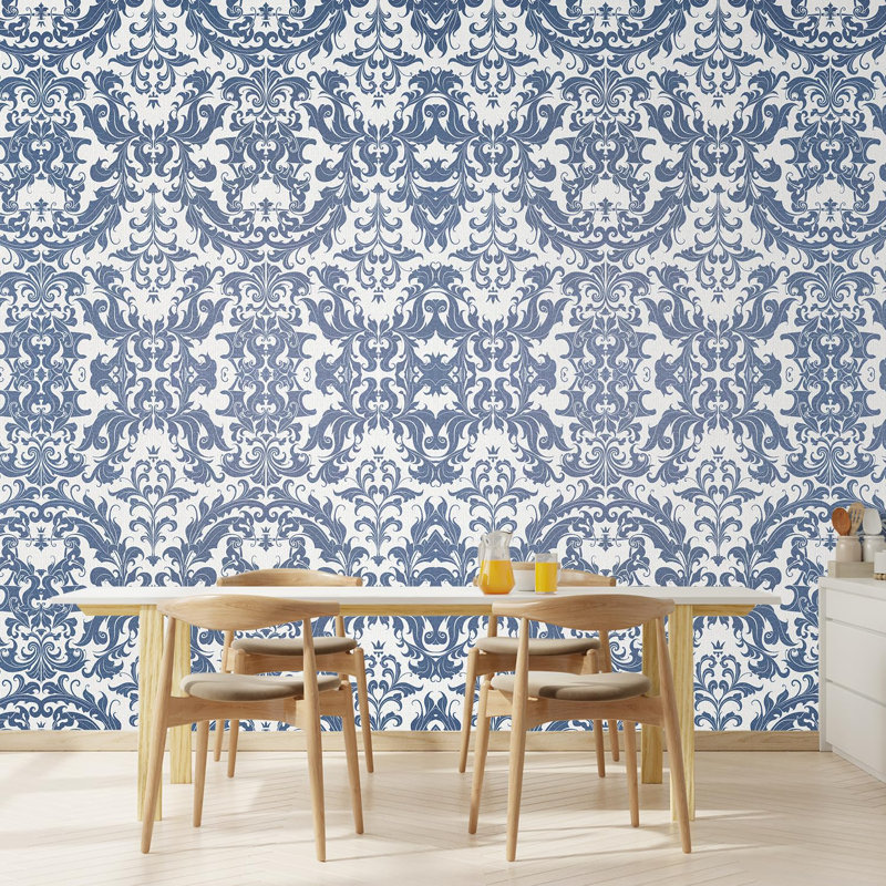 Classic Blue Damask Traditional Pattern, 66" L x 96" W