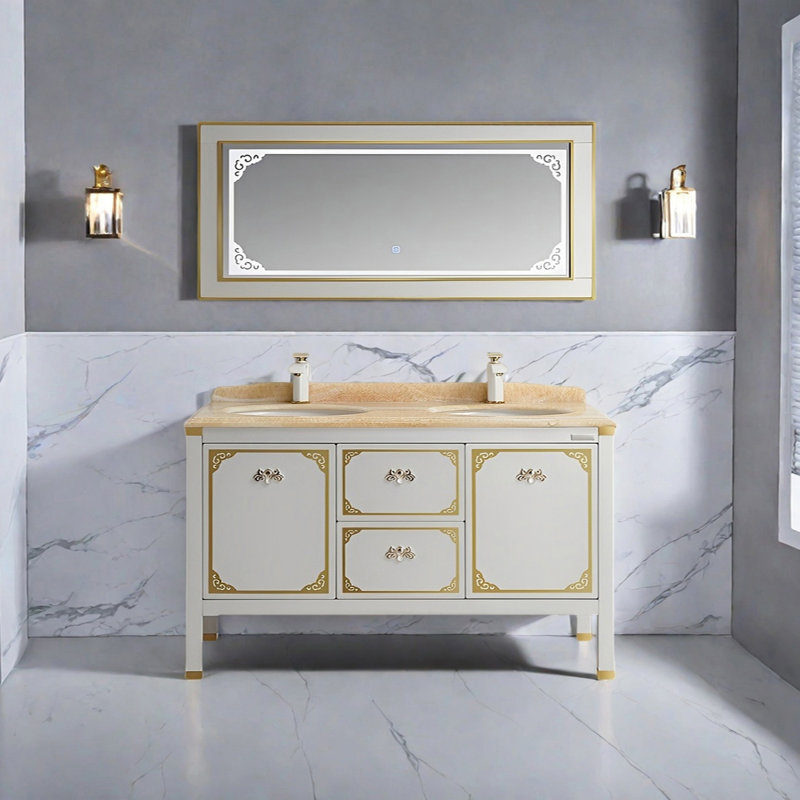 Simple modern stainless steel bathroom cabinet, 33.46" H x 59.05" W x 21.65" D