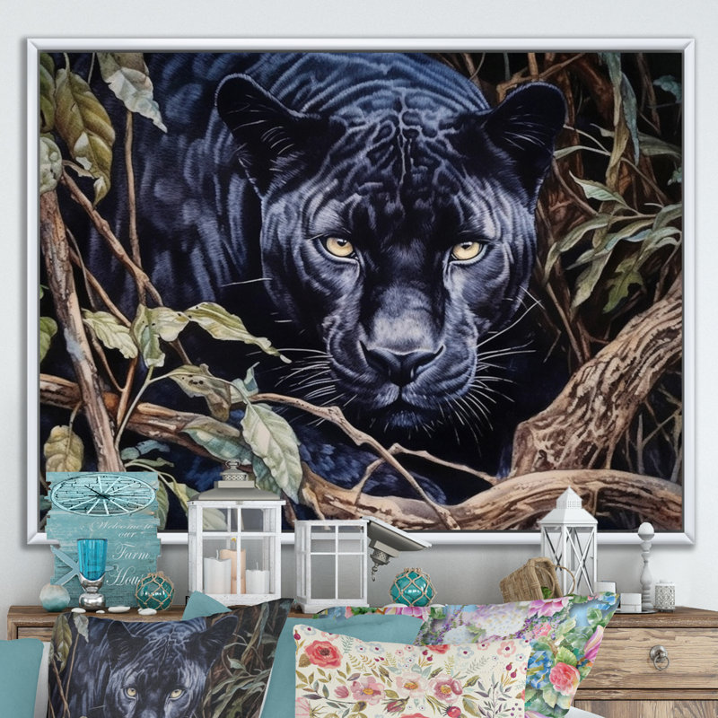 Panther's Gaze II - imprimé, H 24 po x l 32 po x P 1 po, Cadre flottant blanc