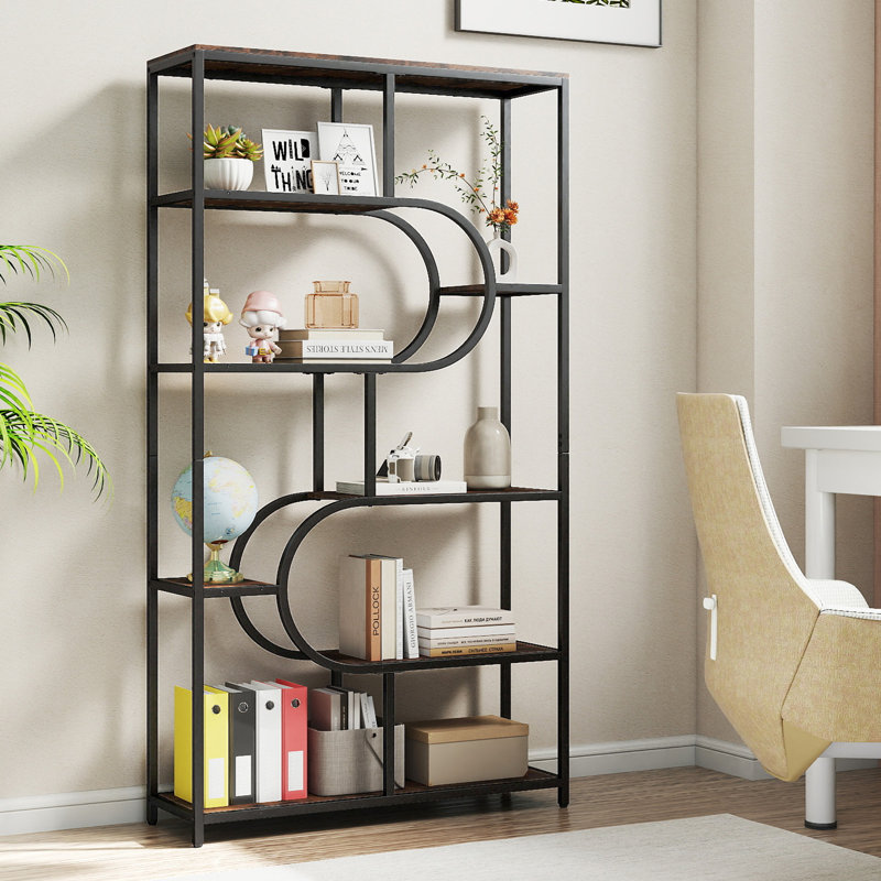 176cm H x 95cm W Metal Etagere Bookcase, Brown