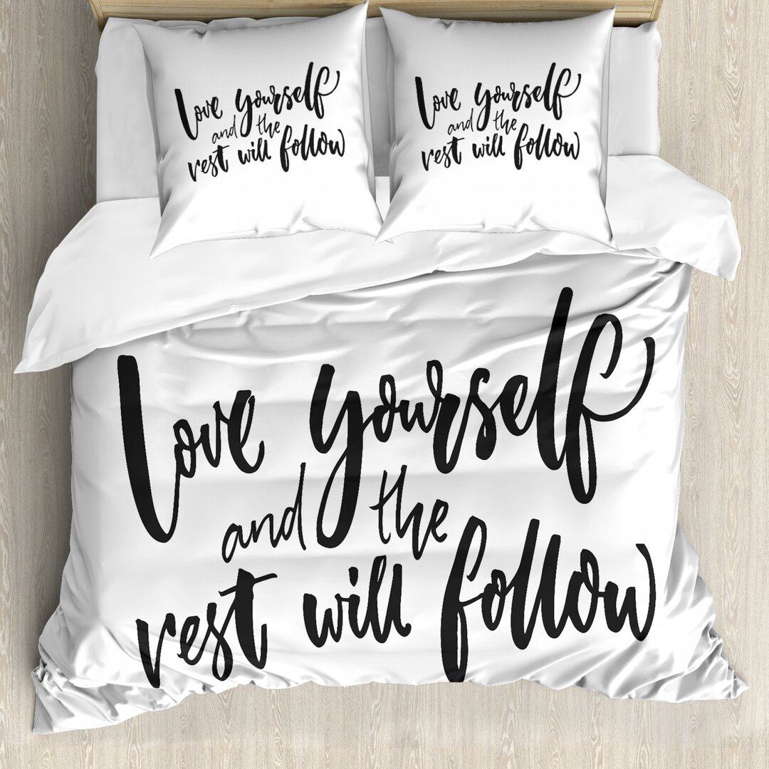 Bettbezug Set, Self Love Wisdom Wörter, Zitat, Charcoal Grau Weiß