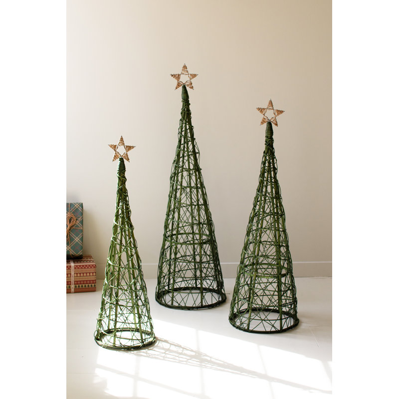 SET OF THREE CHRISTMAS TOPIARIES - GREEN WITH NATURAL STAR