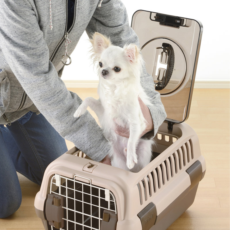 Small Brown Double Door Pet Carrier with Clear Top