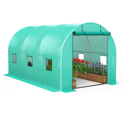 Large Walk-In Steel Frame Backyard Greenhouse for Outdoors with 2 Doors & 8 Mesh Vents, Waterproof Garden Green House Kits for All Season Workable Plants & Vegetables, 8x13x7 FT (Green)