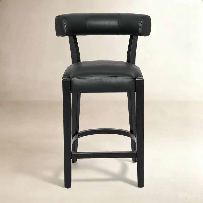 Tabouret de bar 26 po Mid-Century, Similicuir noir / cadre noir, 3