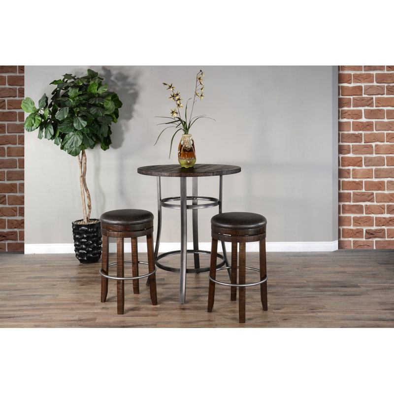 Rustic Industrial Metal Frame Pub Dining Set, 3 Pieces: Table, 2 Chairs