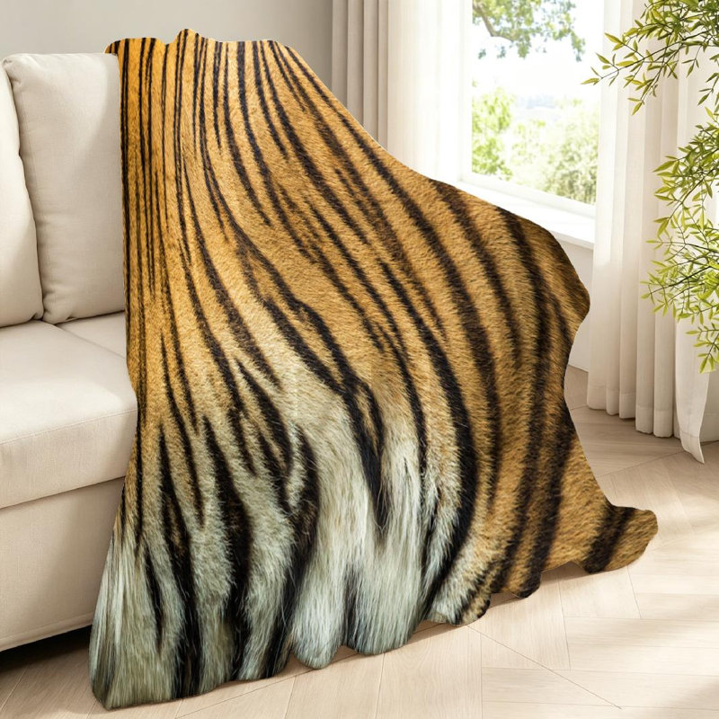 Jeté en molleton noir ultra doux en flanelle, imprimé tigre simple, Throw 40" x 50"