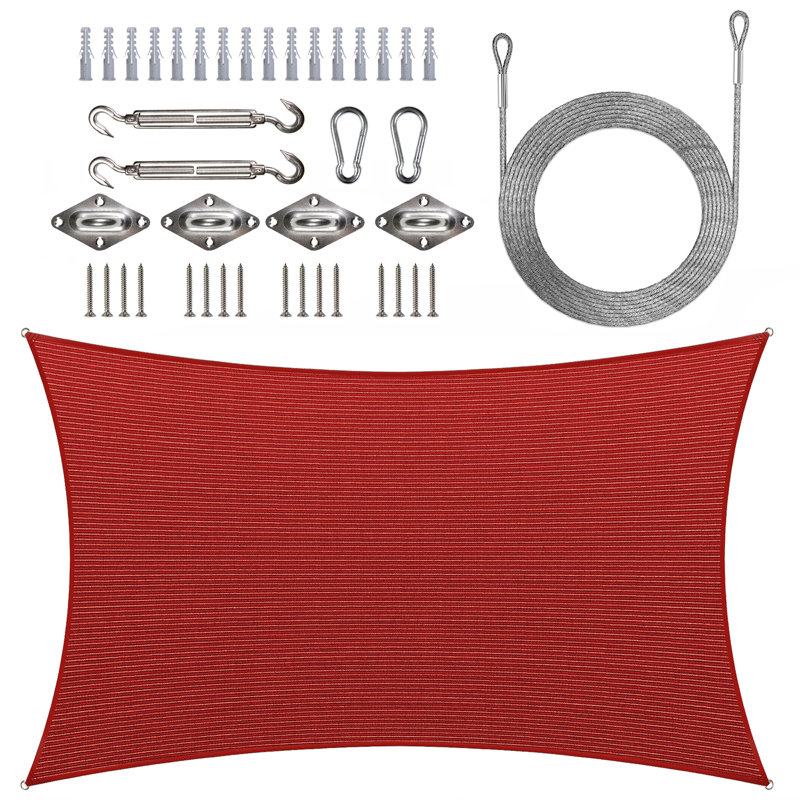 Voile d'ombrage rectangulaire avec trousse de quincaillerie et cordes, Rouge, 12 pi x 16 pi