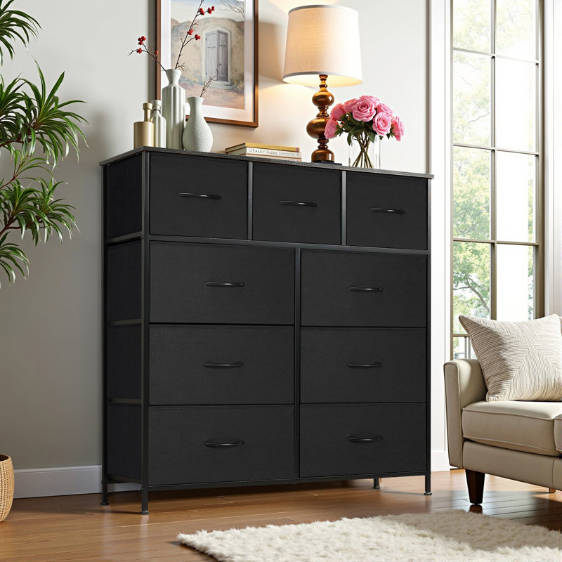 Dresser For Bedroom, Schelte Storage Drawers, Anti-Tip Tall Fabric Closet Chests Organizer Tower Furniture With Wooden Top Metal Frame For Clothes, Kids Room, Living Room, Hallway, Entryway