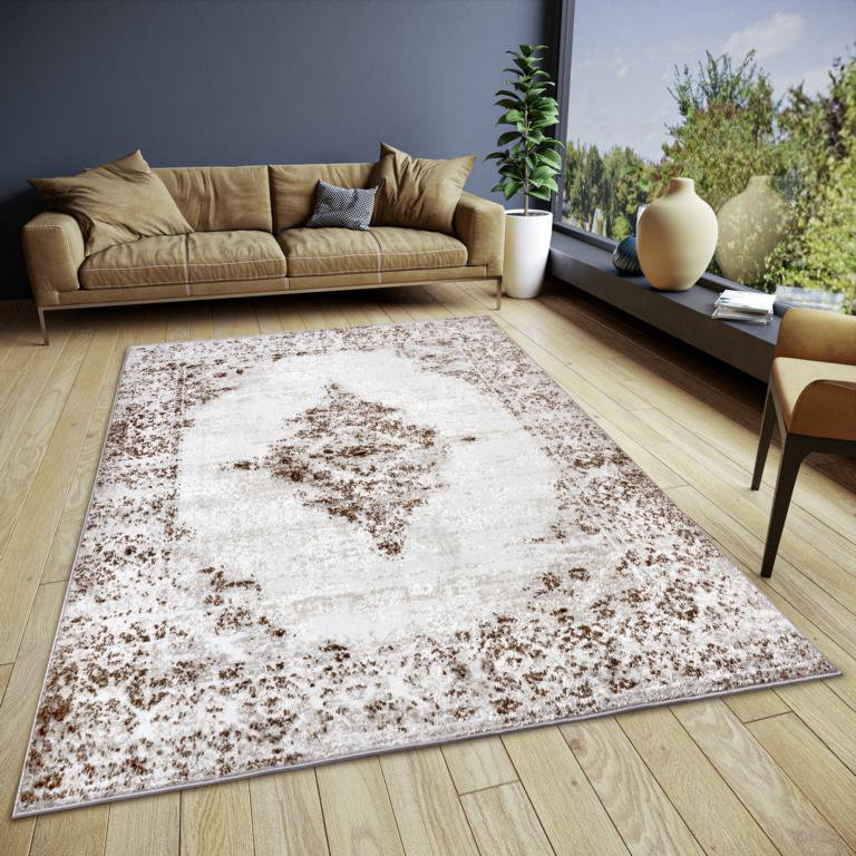 Shine Cream brown Rug, Rectangular 67 x 120cm