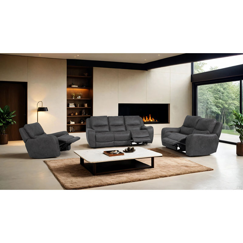 Contemporary Style Power Recliner Oversized Seat Track Arms Corner Blocked Hardwood Frame High Density Foam Dark Gray Finish