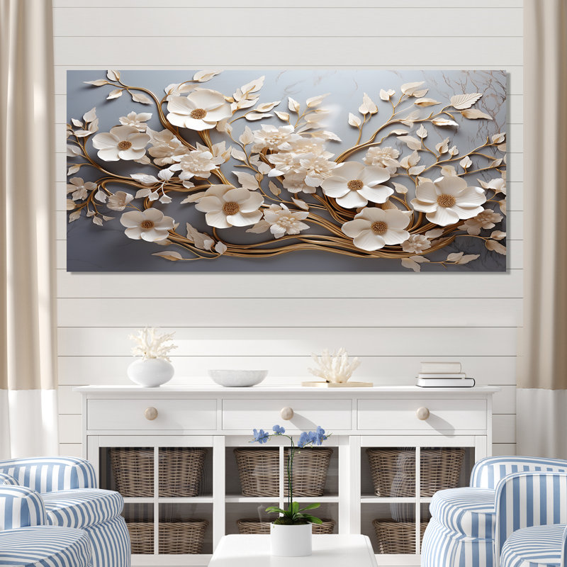 «White Orchid Tree Garden of Branches 7», reproduction d'art sur toile florale abstraite - reproduction d'orchidée sur toile