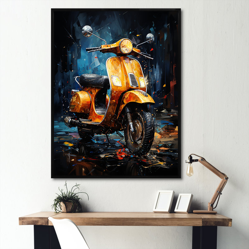 Scooter Serenity Nightly City sur impression sur toile, Cadre flottant noir, H 32 po x l 24 po x P 1 po
