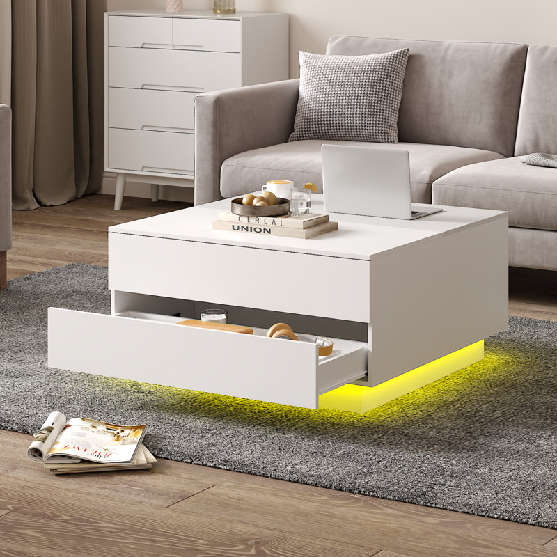 Pedestal Coffee Table with Storage, White