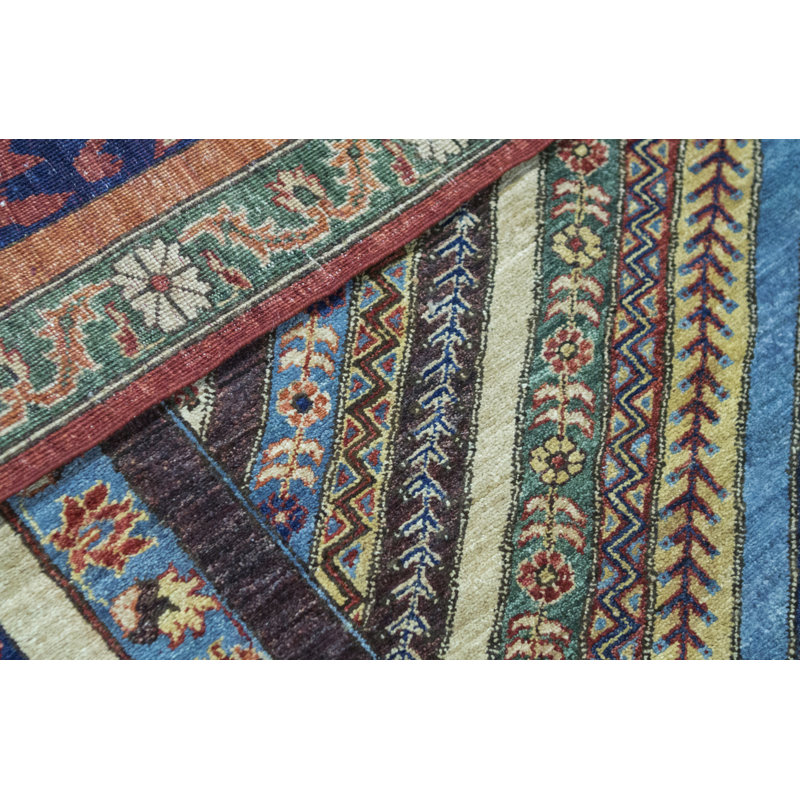 Tapis carré gris / bleu / rouille / vert de haute qualité noué à la main Aryana