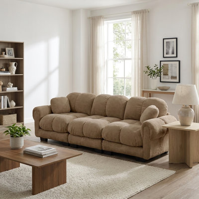 Ensemble de canapé modulaire en chenille 3 places avec coussins beige taupe