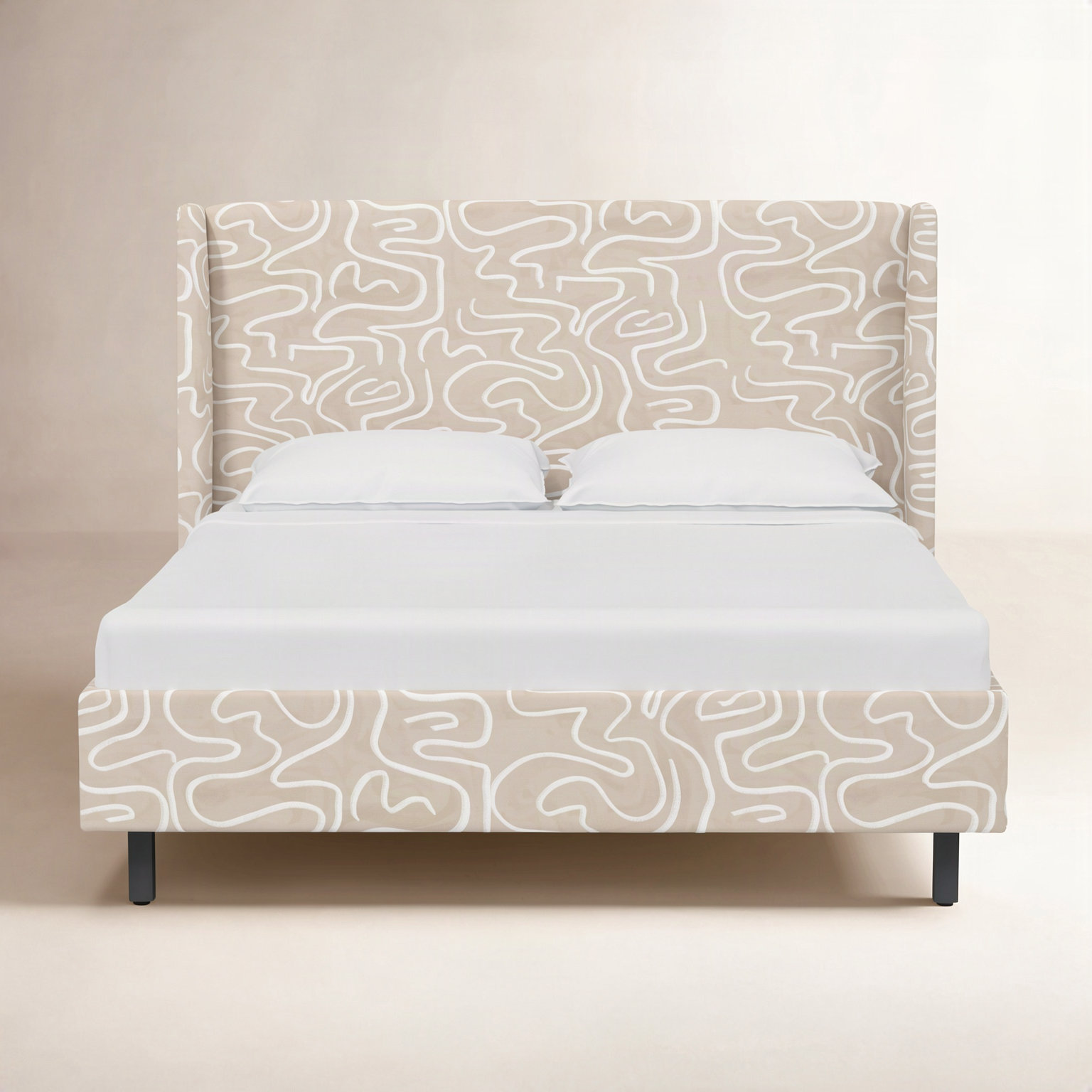 Lapa Wingback Bed, Full, Evelyn Natural Asbtract