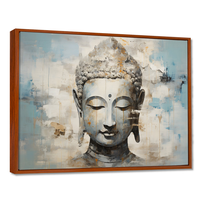Simple Bouddhism Statue III - Bouddhisme, art mural, H 24 po x l 32 po x P 1 po, Cadre flottant brun