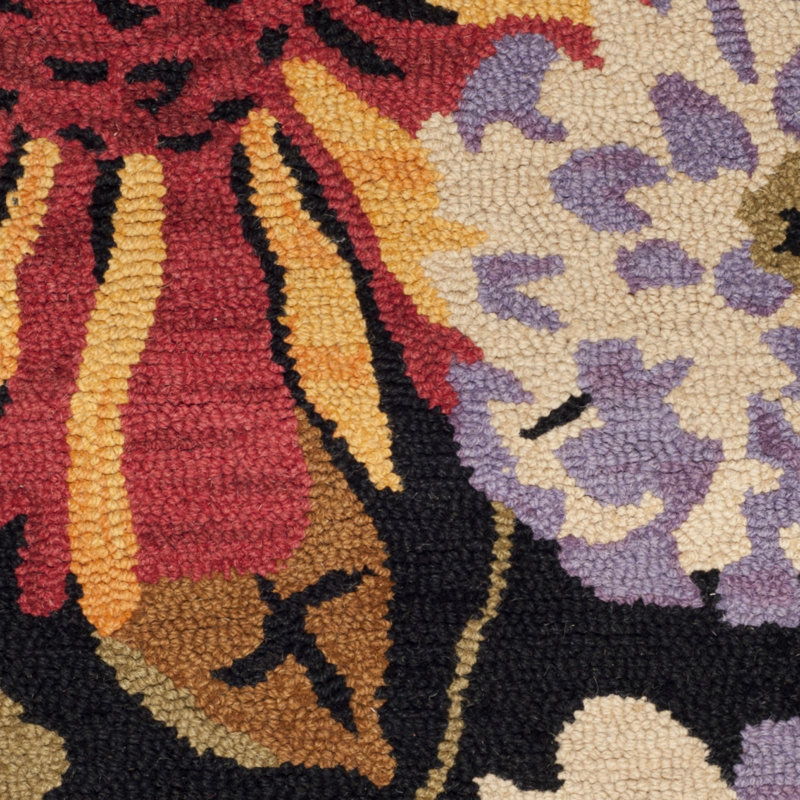 Handmade Black Floral Wool Tufted Area Rug 5' x 8'