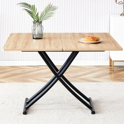 0.8-inch Tabletop Lift Desk - Modern Minimalist Style Black Metal Legs Adjustable Height 18.3 To 29 Inches Foldable Combined Flexible Lifting Platform Easy Assembly Kit Provided Table With Folding