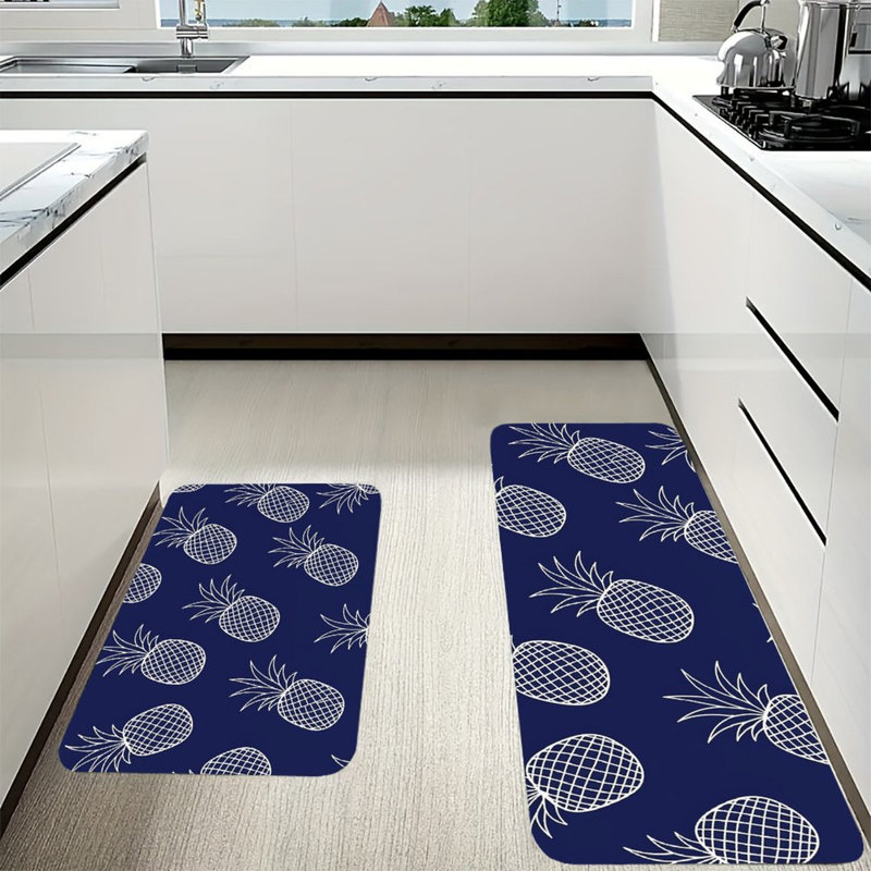 Ensemble de 2 tapis de sol en flanelle à motif d'ananas blanc minimaliste