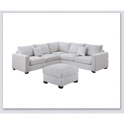 Luxurious L-Sectional Sofa Set with Corduroy Upholstery, Spacious Seating, and Elegant Ottoman for Modern Living Rooms
