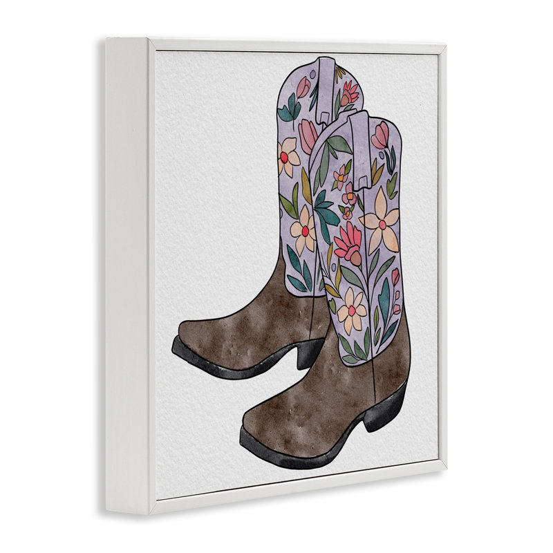 Bottes de cowboy Wildflower, giclée encadrée, design par Alisha Kiara Design, H 17 po x l 17 po