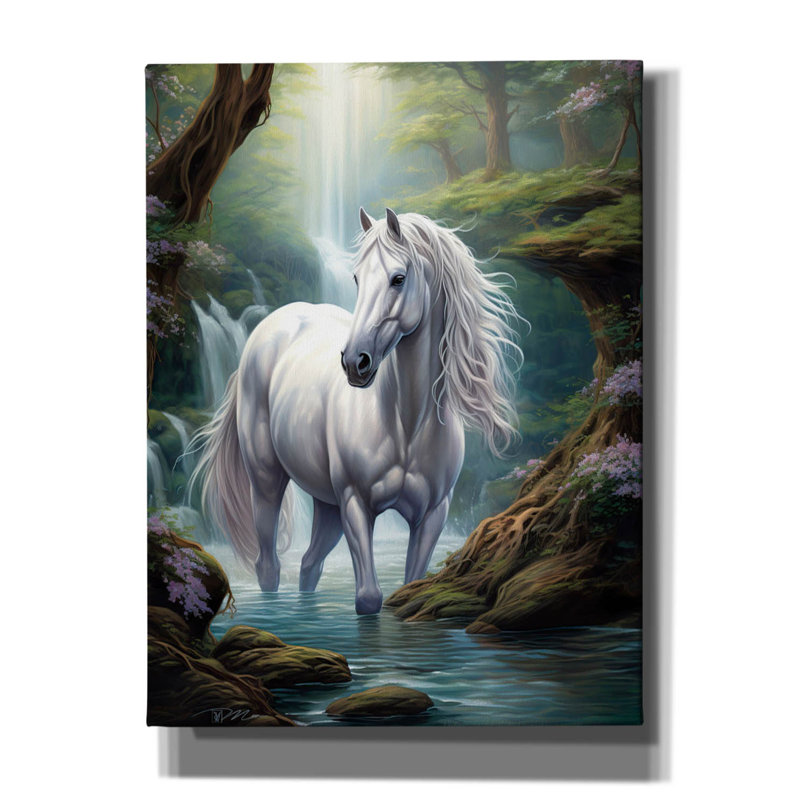 "Epic Graffiti" Fairy White Horse "par Momart, art mural sur toile, H 16 po x l 12 po x P 0,75 po