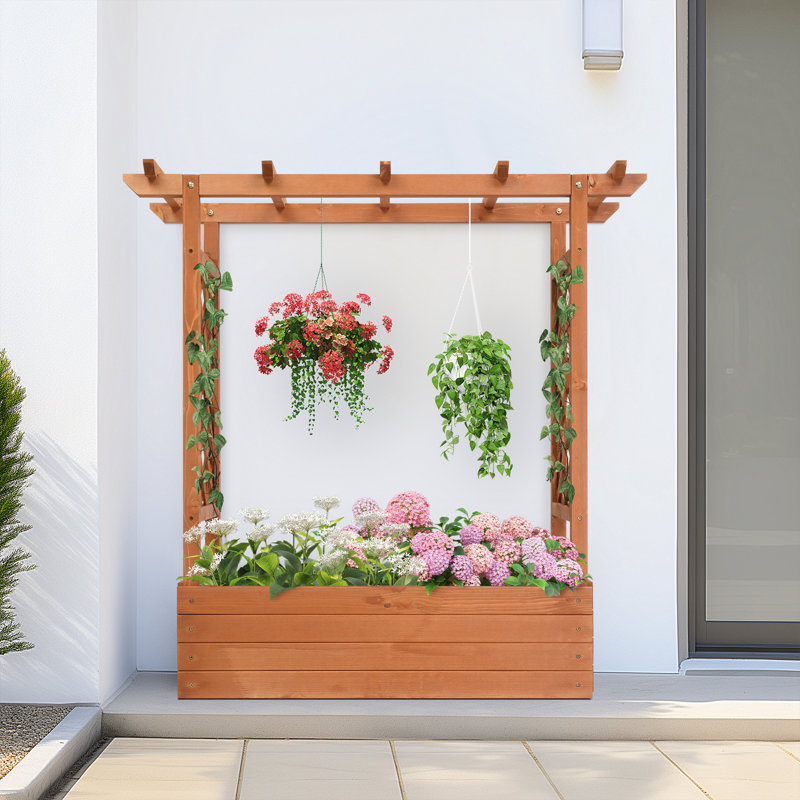 Sabeera Wood Planter Box with Trellis, Teak