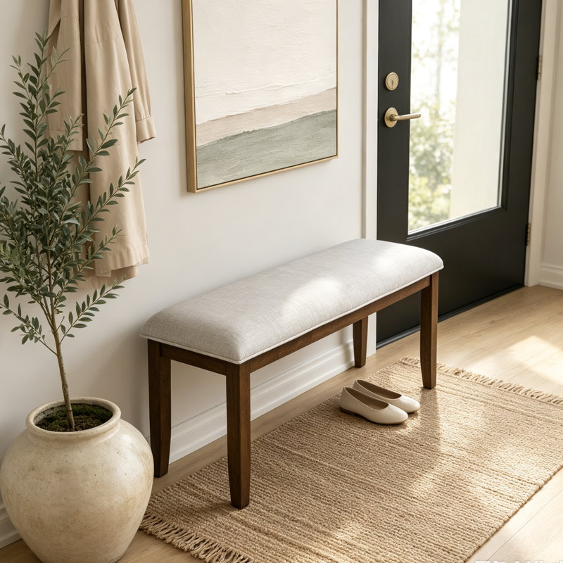 Banc rembourré pour chambre à coucher, Beige et brun